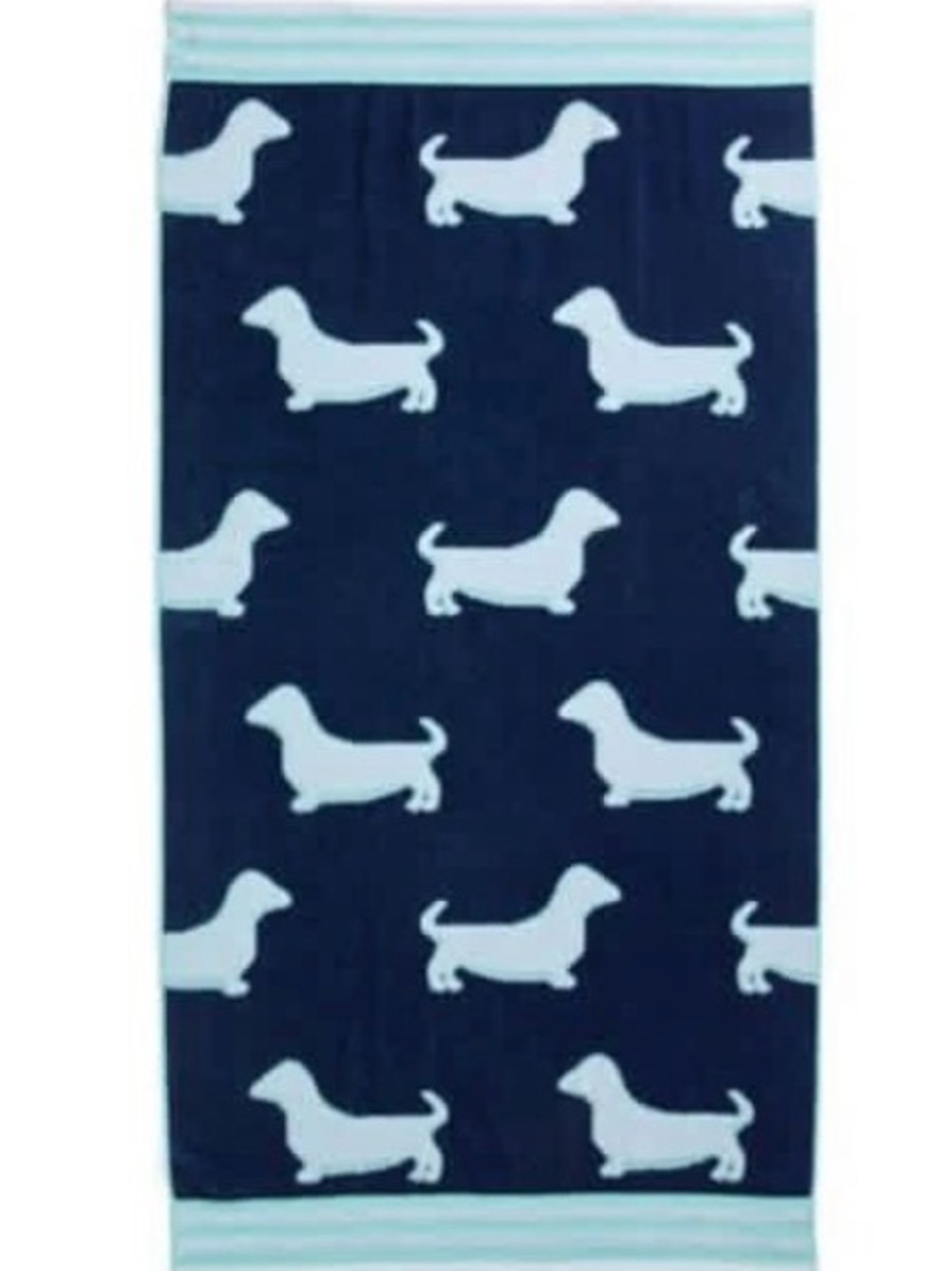 NWT DACHSHUND NAVY BLUE OVERSIZED BEACH TOWEL with turquoise stripes